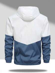1 Set Pakaian Olahraga Pria Berkerudung Warna-warni, Jaket Berresleting dan Celana Jogger, Set Pakaian Olahraga Kasual 2 Potong - Biru - View 7