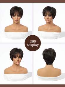 Wig Bob Elf Hitam Alami 8 Inci dengan Poni, Serat Sintetis Tahan Panas, Topi Jala yang Dapat Diatur dan Bernapas, Cocok untuk Pemakaian Sehari-hari, Kantor, Kencan, Pesta Halloween - Hitam - View 9
