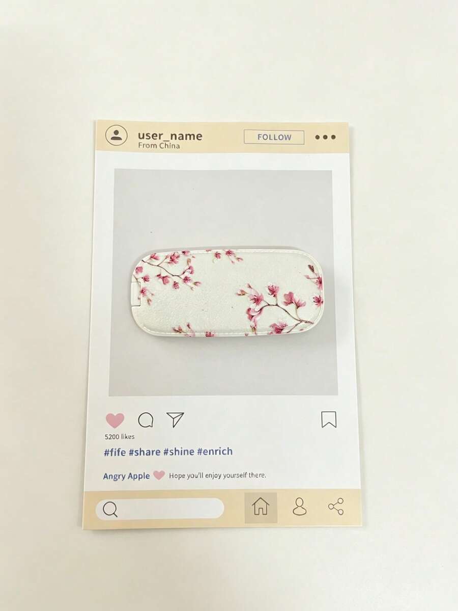 1PC Imitation Leather Grain Mirror Makeup Phone Holder, Adhesive Foldable Mirror Back Sticker, Dual Horizontal & Vertical Use Portable Desktop Stand - Peach Blossom Petals - View 1
