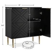 Modern Sideboard Buffet Cabinet – Black & White Storage With Adjustable Shelves, 2 Embossed Doors, Gold Metal Legs, Multipurpose For Dining, Kitchen, Living Room - Black - View 3