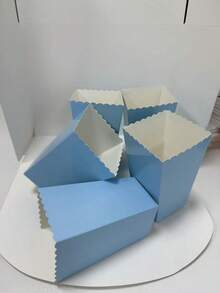 5/25/35/50pcs Blue Popcorn Boxes 5*7*11.5cm/1.97*2.76*4.53in Wave Edge Paper Snack Treat Boxes Birthday Party Favor Candy Containersd - Blue - View 8