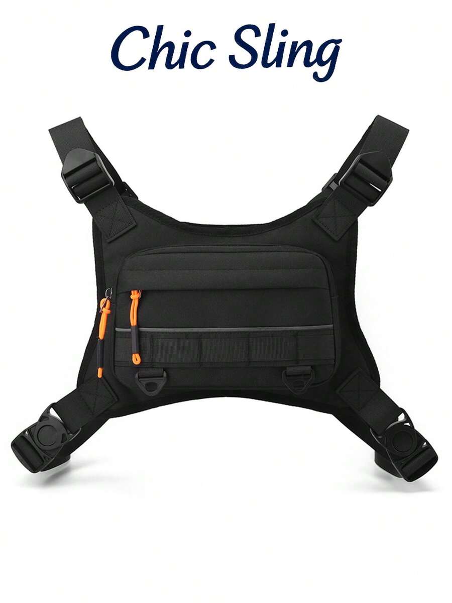 SHILAN Tactical Functional Chest Rig Bag MOLLE Webbing Vest Pack Reflective Strip Outdoor Running Cycling Multi-Purpose Body Chest Bag - Multicolor - View 1