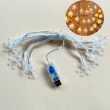 LED Snowflake Christmas String Lights USB Powered 8 Lighting Modes Warm White Fairy Lights Transparent Snowflake Shaped Lights Indoor Holiday Decoration Suitable For Christmas Tree Fireplace Bedroom Window Christmas New Year Party Decor - White-snowflake - View 16