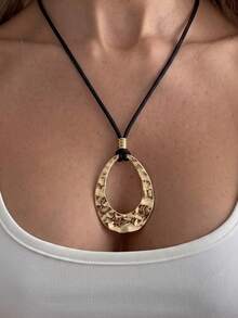 1pc Water Drop Shaped Acrylic Pendant With Leather Cord Necklace - Multicolor - View 17