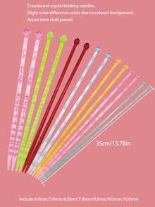 35cm Colorful Transparent Crystal Knitting Needle Set, Covers 4.0-10.0mm 7 Common Sizes, Suitable For Knitting Blankets, Cushions, Sweaters, Rugs, Pillows And Other Fabrics - Crystal Knitting Needle - View 11