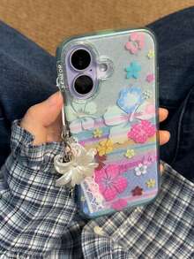 Ins Vintage Translucent Green Lily Flower Phone Case Compatible With Iphone 16/17 Pro Max/15 Pro/14/13 Full Coverage Anti-Drop Protective Cover For Women - Green - View 2