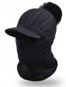 1pc Hat & Scarf 2-In-1 Thermal Lined Thickened Warm Headwear, Ideal For Daily Wear, Perfect Gift For Friends - Multicolor - View 8