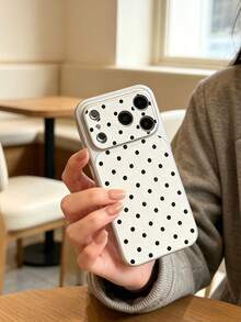 1pc Large Window Full Screen Black Polka Dot Phone Case, White Quickly Changes To Lychee Texture, Suitable For 13/14/15/16/17 PRO PROMAX PLUS And Other Full Coverage Large Window Phone Cases - White - View 3