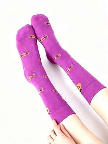 1/5 Pairs Women's Mid-Calf Socks, Halloween Ghost Pumpkin Bat Jacquard Mid-Calf Socks, Soft Knitted Casual Holiday Socks, Preppy Student Tube Socks - Multicolor - View 3
