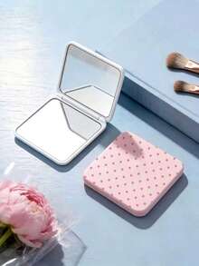 New Polka Dot Print Portable Square Makeup Mirror, Double-Sided Square Makeup Mirror, Women's Foldable Makeup Mirror, Compact Minimalist Makeup Mirror, Mini Makeup Mirror Suitable For Wallet And Travel - Multicolor - View 4