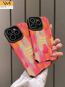 1件裝標語字母復古圖案人造皮革紋理3D軟質防摔手機殼，相容與 - 彩色 - 查看 4