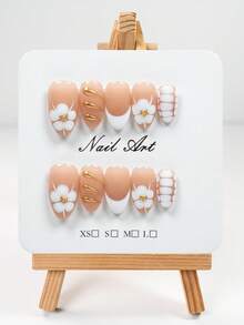 YINZIJIA 10 Pieces, Handmade French Floral Gradient, Suitable For Girls Who Pursue Individuality And Uniqueness In Daily Life, Subtle Differences=Unique Handmade Short Almond Shaped Pure Handmade Nail Set, 1 Nail File And 1 Piece Of Jelly Glue - Dusty Pink - View 10