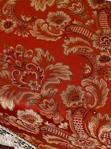 HXARTMIS 1pc Vintage Floral Jacquard Lace Trim Tablecloth, Red Square Decorative Table Cover, Suitable For Coffee Table, Wedding And Holiday Home Decor - Red - View 7