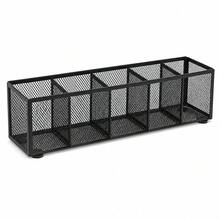 Black Mesh Pen Holder, 5-Slot Desk Organizer With Non-Slip Base, Multi-Functional Storage Caddy For Office Supplies & School Desktop - Rectangle - View 8