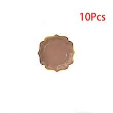10/20/50/80 Pcs,Neutral Brown Gold Foil Wavy Edge Disposable Tableware,Boho Taupe Scalloped 7 Inch & 9 Inch Paper Plates,Cups And Napkins With Golden Rim,Simple Chic Table Supplies For Tea Party,Family Gathering,BabyShower,Birthday Party,Wedding - Brown - View 12