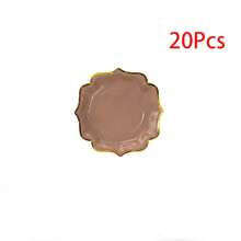 10/20/50/80 Pcs,Neutral Brown Gold Foil Wavy Edge Disposable Tableware,Boho Taupe Scalloped 7 Inch & 9 Inch Paper Plates,Cups And Napkins With Golden Rim,Simple Chic Table Supplies For Tea Party,Family Gathering,BabyShower,Birthday Party,Wedding - Brown - View 11
