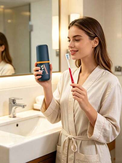Rose Gold Letter A-Z Portable Toothbrush Holder, Keeps Your Toothbrush Clean And Convenient To Carry! Travel Toothbrush Rack, Portable Toothbrush Cup Cover, Suitable For Travel, Camping, Business Trips And School, Multi-Functional Toothbrush Cup, Travel Wash Cup, Toothbrush And Toiletries Storage Set, Minimalist Toiletries Storage Box, Travel Essential, Bathroom Accessories, Home Goods And Storage Supplies