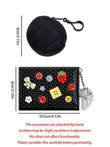 Cute Polka Dot 3-Fold Wallet With Button Decor & Star Wing Charm,Cute Ladybug Portable Coin Purse,Compact Women's Short Purse,Daily Card Organizer - Multicolor - View 11