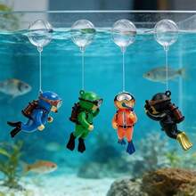 8pcs/Set Snorkeling Diver Aquarium Decoration Set, 4 Mini Diver Figurines With Floats And Ropes, Cartoon Diver Hanging Ornaments For Fish Tank Underwater Landscape Decor - Happy Aquarium - View 8