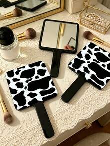 1pc Cow-Shaped Makeup Mirror, Square High-Definition Makeup Mirror With Handle, Portable Vanity Mirror, Suitable For Daily Makeup And Travel Use - Multicolor - View 2