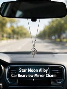 1pc Alloy Star And Moon Car Pendant, Gothic Celestial Rearview Mirror Ornament, Metal Auto Interior Decoration Accessory For Men Women - A - View 3