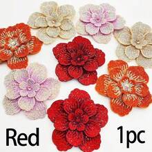 Red Rhinestone 3D Flower Applique, Heavy Rhinestone Embroidery Flower Patch, Dress DIY Decoration Patch, Clothing Bag Handmade Rhinestone Accessory, Suitable For Sewing Projects, Clothing Accessories, Clothing Creation, Party Decoration, Hair Accessory Making, Handmade Projects - 3-tier Large Flower - View 13
