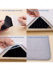 4/8/12/16/24pcs Double-Sided Non-Slip Carpet Grippers, Washable Small Triangle Carpet Gripper Tape, Suitable For Hardwood Floors And Tiles - Black - View 3