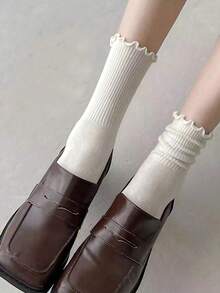 12/6/3/1 Pairs Women's Solid Color Ruffle Socks, Minimalist Fashion Versatile Comfortable Soft Cute, Suitable For Daily Wear, Ruffle And Floral Pattern Design, Suitable For Spring Autumn Winter, Beautiful Charming And Lovely, Ideal New Year Gift For Students, Friends, Lovers And Family, Also Great Choice For Spring Outdoor Activities. (Size 36-45) - Multicolor - View 3