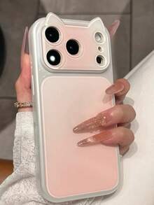 Tie Dye Gradient Cat Ear Phone Case Compatible With IPhone 17 Pro Max, New 16 Pro, 15, 14, 13, Large Window Design, Cute Creative Premium Korean Ins Style Protective Cover For Women - Pink - View 5