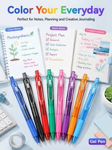 6/8pcs Colorful Neutral Pens - Retractable, Fine Tip (0.7mm), Multiple Vibrant Colors, Gel Pen Set, Eyeliner Pen, Needle Pen, Ballpoint Pen, Perfect For Vibrant Color Writing And Sketching, Smooth Writing, Used For Drawing, Highlighting, Note-Taking, Making Manuals, Office Use - Multicolor - View 6