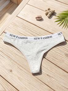 Letter Print Push-Up Bra & Panty Set, Underwire Bra And Panties 2-Piece Set - Light Grey - View 5