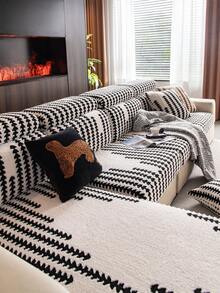 1 pièce Housse de canapé en velours de coton doux Automne/Hiver, enveloppe élastique extensible, housse de canapé confortable et chaude toute saison, style minimaliste Ins, adaptée aux animaux de compagnie, lavable en machine, convient aux canapés en L 1/2/3/4 places dans le salon, la chambre, le bureau - Noir - Voir 6