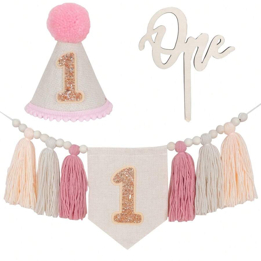 1 Peça/3 Peças Guirlanda de Borlas de Fio Boêmia Feita à Mão Conjunto de Festa de Aniversário para Decoração de Cadeira Alta, Decoração de Parede, Decoração Doméstica - Multicolorido - Visão 1