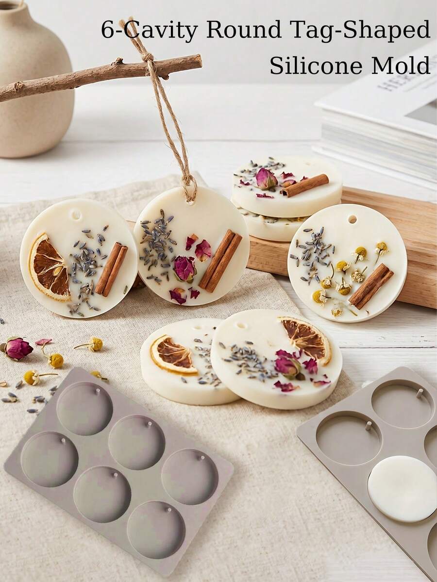 6-Cavity Round Label-Shaped Silicone Mold, Aromatherapy Tablet Making, Resin Pendant Soap Handmade Perfume Mold