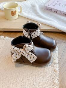 Girls' Floral Ankle Boots, Soft Sole Anti-Slip Princess Boots With Side Zipper, Toddler Boots, Autumn/Winter - Brown - View 1