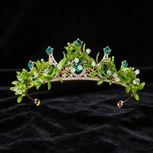 1pc Mori Style Bridal Crown Green Leaf Rhinestone Tiara Party Evening Cosplay Costume Headpiece - Multicolor - View 9