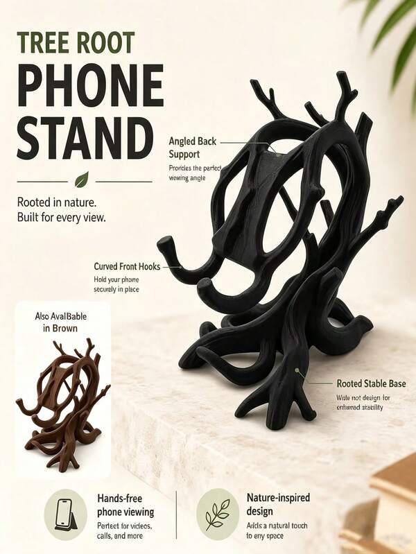1pc Tree Root Phone Stand, Personalized Artistic Desktop Decor, Vintage Faux Withered Wood Branch Desktop Phone Holder, Suitable For Office Workers, Slouchy Phone Stand, Desk, Bedside Table, Shelf, Home Office Decoration, Home Decor, Room Decor, Desktop Ornament, Phone Stand, Back To School, Halloween, Christmas Best Gift Choice For Friends