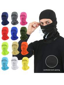 1pc Unisex Solid Color Printed Balaclava Hat Set, Single Hole Head Cover Full Face Mask For Cycling, Suitable For Daily Wear And Outdoor Activities - Multicolor - View 1