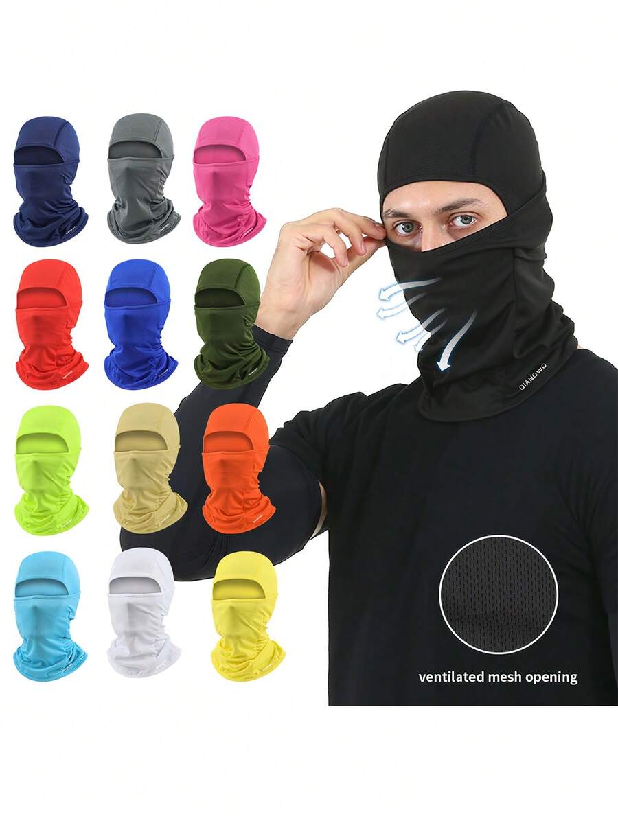 1pc Unisex Solid Color Printed Balaclava Hat Set, Single Hole Head Cover Full Face Mask For Cycling, Suitable For Daily Wear And Outdoor Activities - Multicolor - View 1