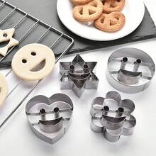 4Pcs Smiling Face Cookie Cutters Set, Stainless Steel Heart Star Flower Round Biscuit Molds, DIY Pastry Fondant Dough Baking Tools For Kitchen - View 6