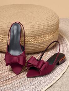Women's Flat Ballet Shoes With Bow, Solid Color, Elegant Fashion Commute Basic Style, Preppy College Applique Bow, Suitable For All Seasons, Office - Burgundy - View 4