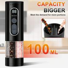 Salt And Pepper Grinder Set - Dual Chamber Design, Adjustable Size, Ceramic Grinding Mechanism, Dual Use, USB Rechargeable - Durable Modern Style - Automatic Black Pepper And Sea Salt Spice Grinder Set, Adjustable Coarseness, With LED Light, Refillable - Black - View 9
