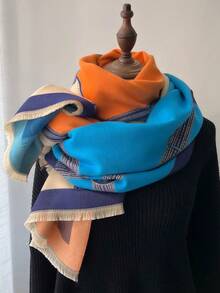 1PC Women's Autumn/Winter Faux Cashmere Fashion Versatile Air Conditioning Shawl, Thick Warm Scarf Suitable For Daily Use - Multicolor - View 2