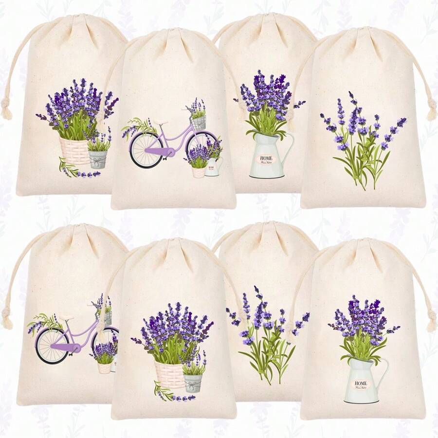 CARRIECUR 12/24Pcs Lavender Canvas Drawstring Bags, 4 Assorted Rustic Farmhouse Designs Sachet Pouches With Drawstring, Cream Reusable Gift Sacks For Lavender Sachets, Birthday,Wedding Favors, Aromatherapy, Jewelry & Home Fragrance Supplies - View 1