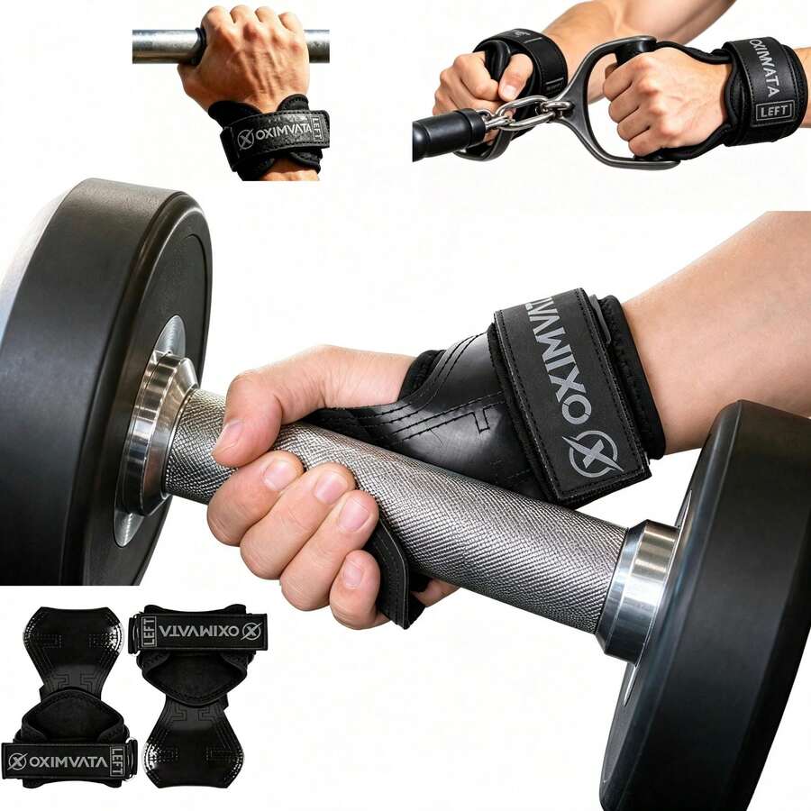 FIVING Palm Pads Gym Grips With D-Ring Stainless Steel, Anti-Slip Callus Guards Hand Protection For Weightlifting Deadlift Pull-Ups Barbell Row, Non-Slip Grip Pads For Men Women Training - Black - View 1