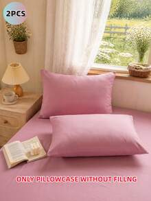2pcs Pale Pink Ultra Soft Solid Color Pillowcases, Lightweight & Breathable, Envelope Closure, Solid Color Bed Pillowcases, Suitable For Bedroom, Dorm, Back To School Season And More. - Dusty Pink - View 2