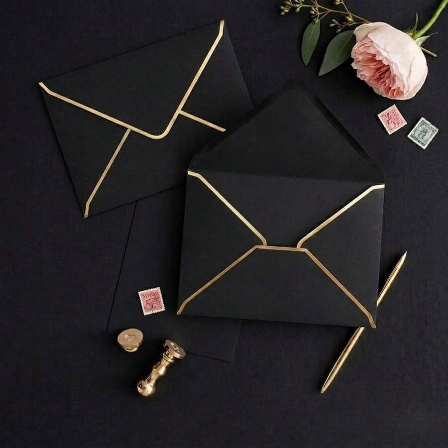 50/100Pcs VIP Membership Envelope Set, Suitable For Wedding Season Invitations, Including Membership Card, Invitation Card, Greeting Card, ID Card Envelope, Small Mini Hot Stamping VIP Envelope, Applicable For Wedding, Thanksgiving,Love Letters - A - View 1