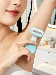 Green Women's Hair Removal Razor, Suitable For Underarms, Legs And Bikini Area, Portable Manual Razor, Green Manual Safety Razor Blade For Bikini Hair Removal/5-Layer Stainless Steel Replaceable Razor Head, Girls Gift Travel Essential (Handle + Razor Head + Storage Box). Suitable For Summer Travel, Outings, Commuting, Work, College Students, Women, Also As A Gift For Sisters, Girls And Friends. - Multicolor - View 7
