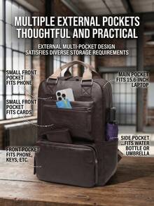 NEWHEY Men's Soft PU Leather Laptop Backpack, Multi-Compartment Design, Fits 15.6 Inch Laptop, Lightweight Multi-Pocket Large Capacity Daily Backpack, Suitable For Travel, Office, Campus, Hiking, Men's Preferred Birthday And Holiday Gift - Multicolor - View 2
