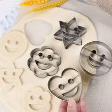 4Pcs Smiling Face Cookie Cutters Set, Stainless Steel Heart Star Flower Round Biscuit Molds, DIY Pastry Fondant Dough Baking Tools For Kitchen - View 2